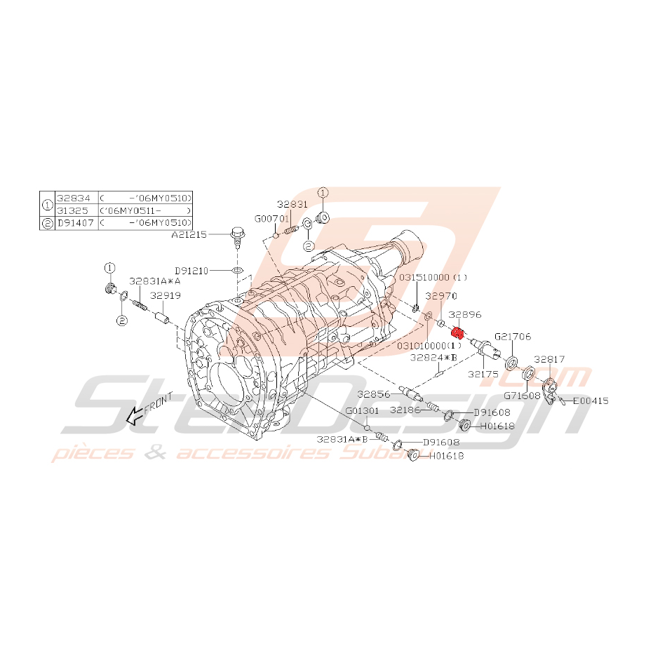 Ressort axe de marche arrière STI 2006-2007