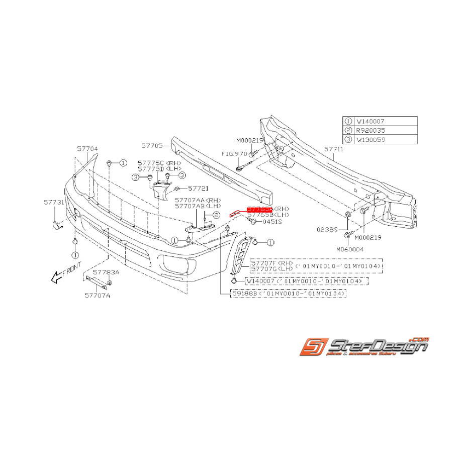Glissière latérale pare choc avant SUBARU WRX 01-02 Break
