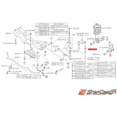 Écrou de fixation d'amortisseur avant SUBARU WRX 2008 Diesel