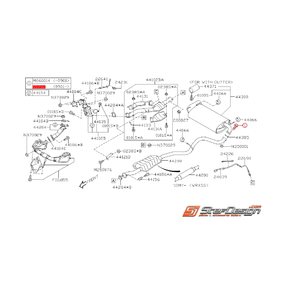 Vis de fixation intermédiaire/silencieux WRX 09-11 STI 09-14