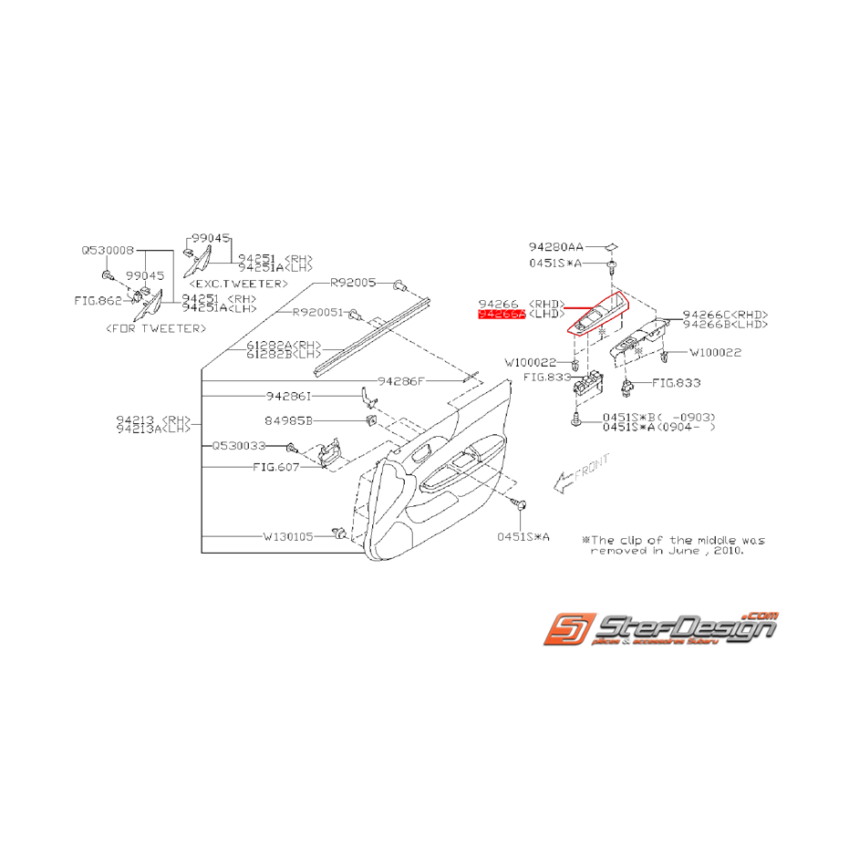 Garniture de bouton de lève vitre avant SUBARU WRX/STI 08-10 Garniture de bouton de lève vitre avant SUBARU WRX/STI 08-10