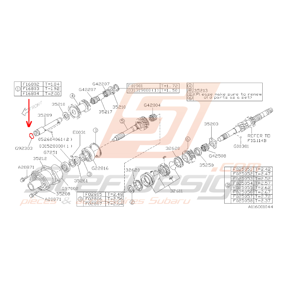 Joint torique d'axe centrale de boite de vitesse IMPREZA 2.0l R
