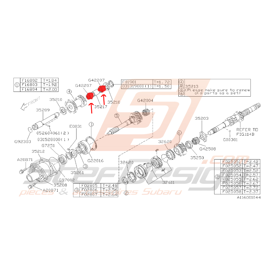 Roulement à aiguilles pignon de renvoi Impreza 2.0l R