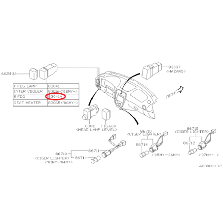 Interrupteur anti-brouillard arrière subaru WRX break 2004-2005