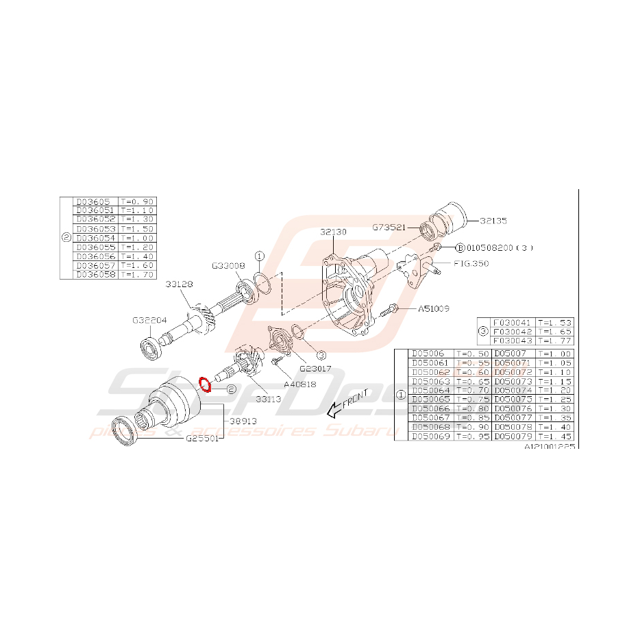Cale de différentiel central de boite de vitesse WRX 2006-2007