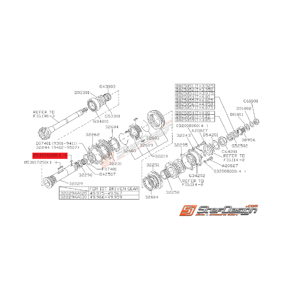 Clavette pour Ensemble Arbre Secondaire Origine Subaru GT 1993 - 1996