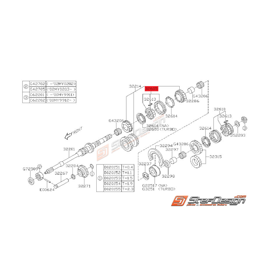 Ensemble Manchon et Moyeu Origine Subaru GT 1999 - 2000