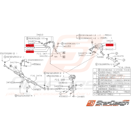 Attache Système de Direction Assistée Origine Subaru GT 1993 - 2000