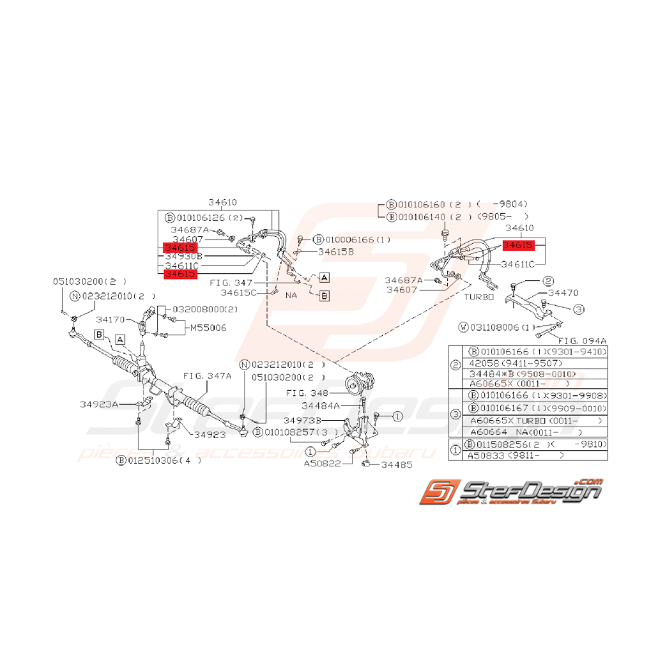 Attache Système de Direction Assistée Origine Subaru GT 1993 - 2000