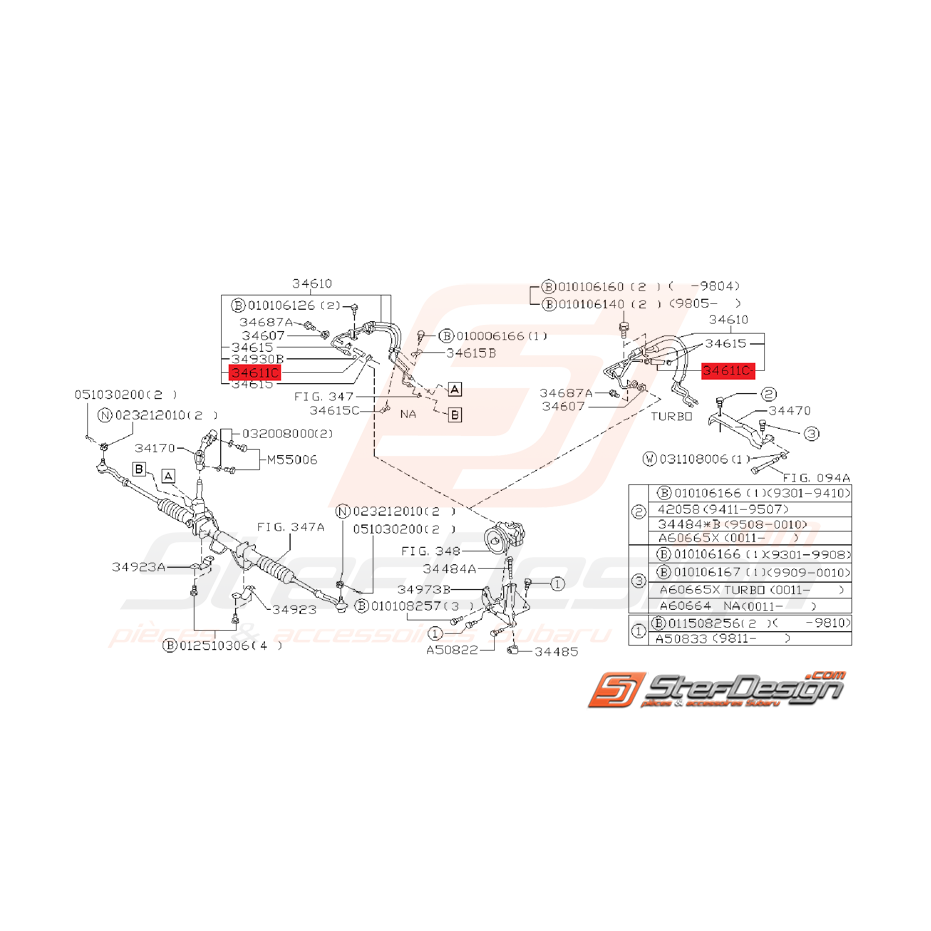 Durite de Réservoir Système de Direction Assistée Origine Subaru GT 1993 - 1996