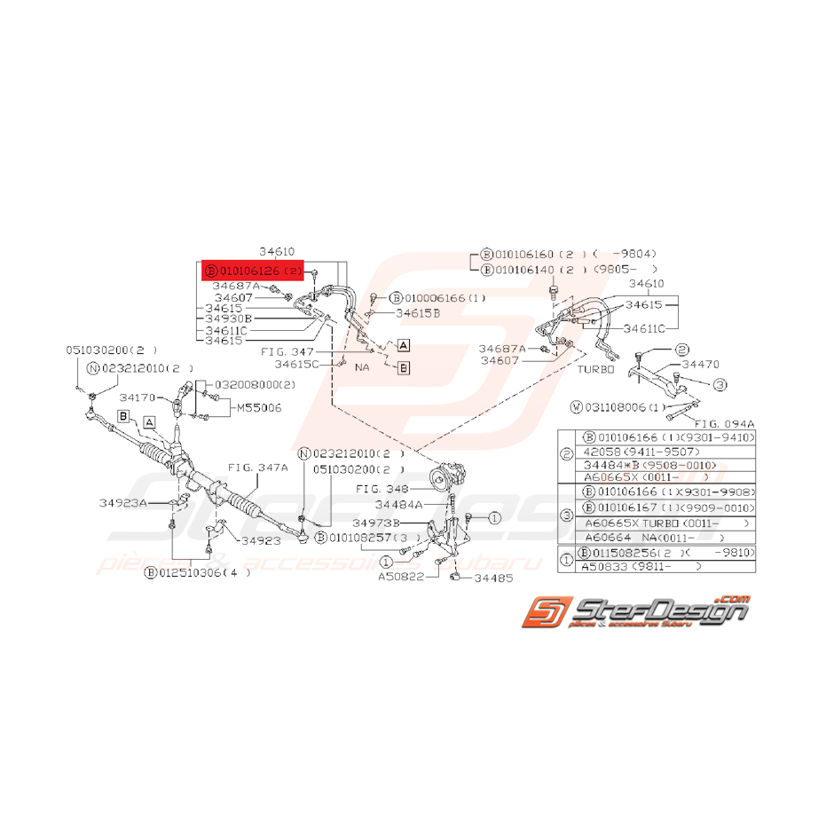 Boulon à Bride Système de Direction Assistée Origine Subaru GT 1993 - 2000