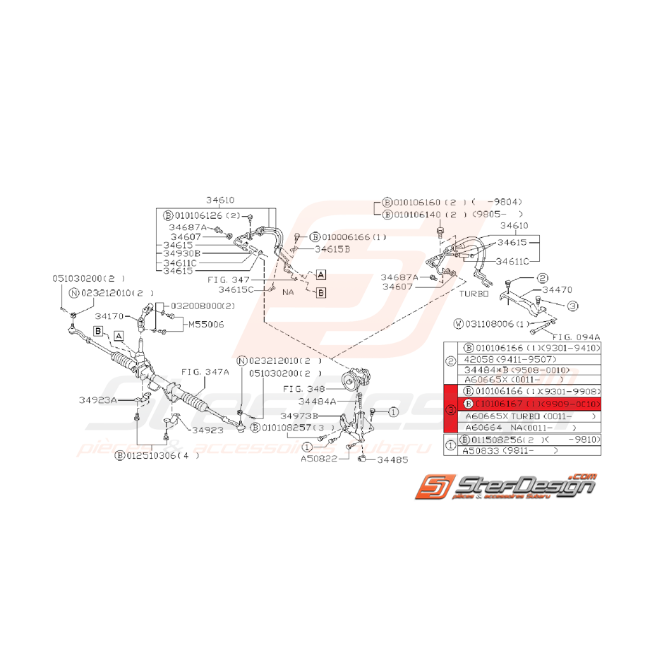 Vis Système de Direction Assistée Origine Subaru GT 09/1999 - 2000