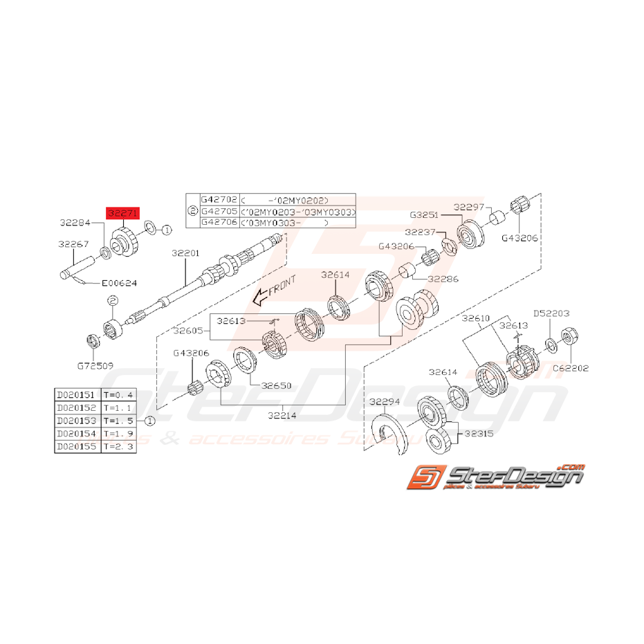 Pignon Intermédiaire Marche Arrière Subaru WRX 01/10/01 - 2006