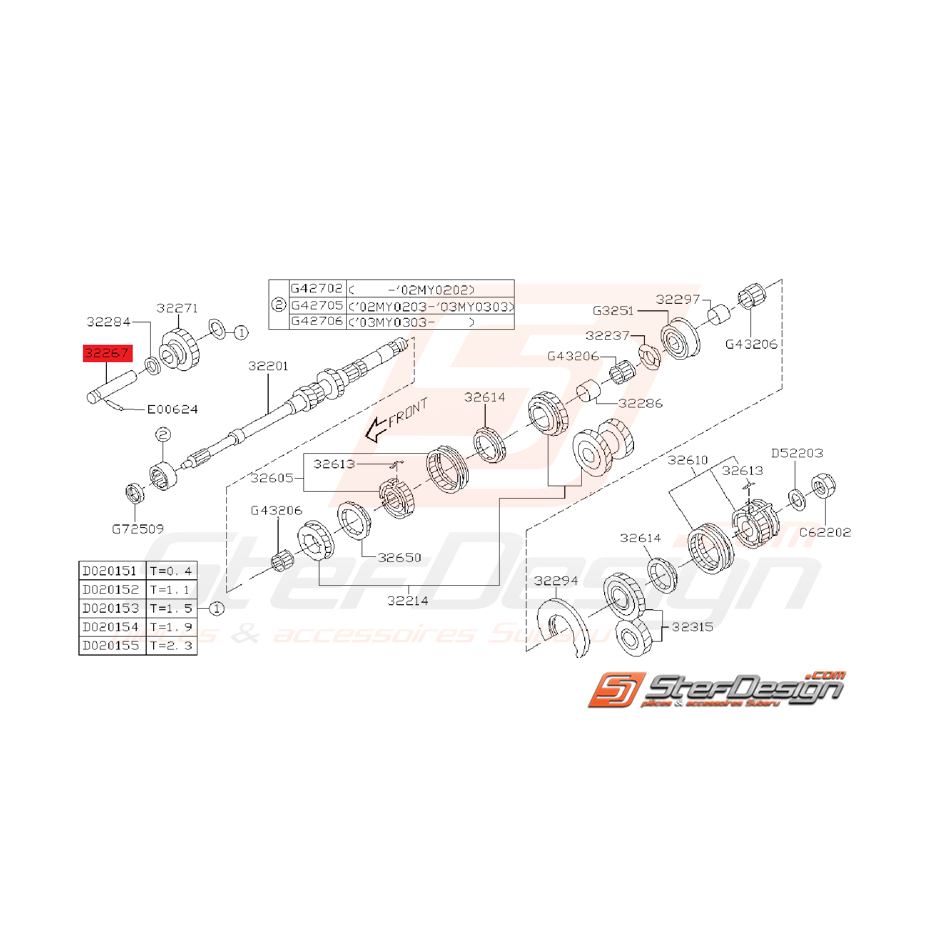 Axe de Poulie Intermédiaire Arbre Primaire Origine Subaru GT 1993 - 2000