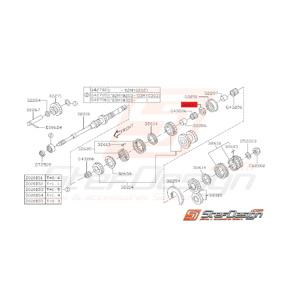 Rondelle pignon de 4ème Origine Subaru GT WRX 2003 - 2006