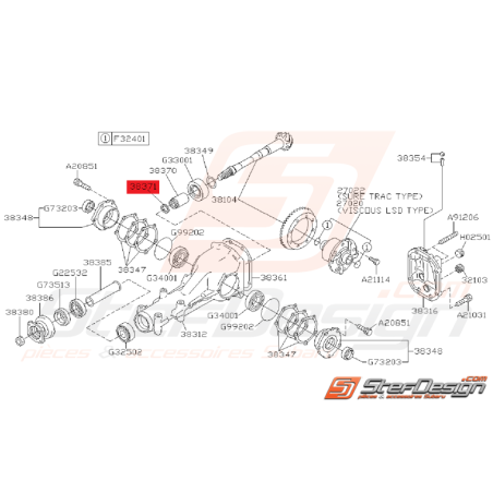 Entretoise Ensemble Différentiel Arrière Origine Subaru GT 1993 - 1996