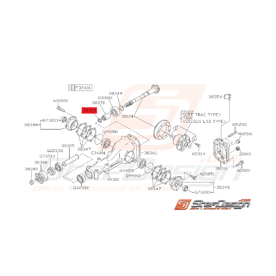 Entretoise Ensemble Différentiel Arrière Origine Subaru GT 1993 - 1996