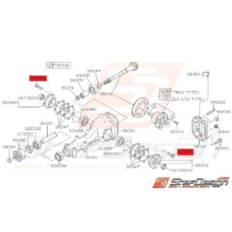 Vis de fixation de roulement de différentiel arrière  WRX 01-07 STI 03-07 