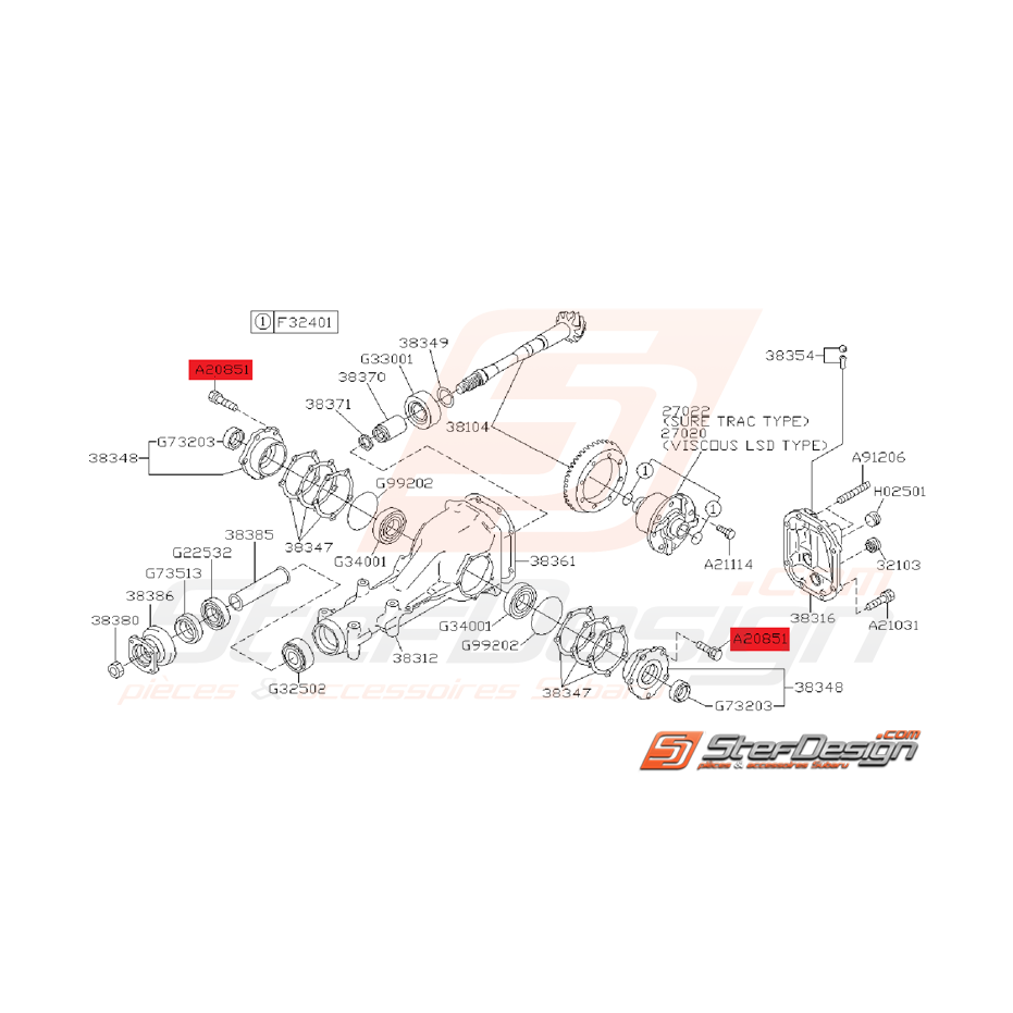 Vis de fixation de roulement de différentiel arrière  WRX 01-07 STI 03-07 