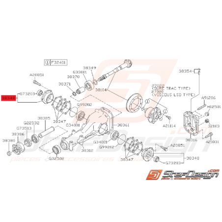 Fixation de roulement de différentiel arrière WRX/STI 01-07