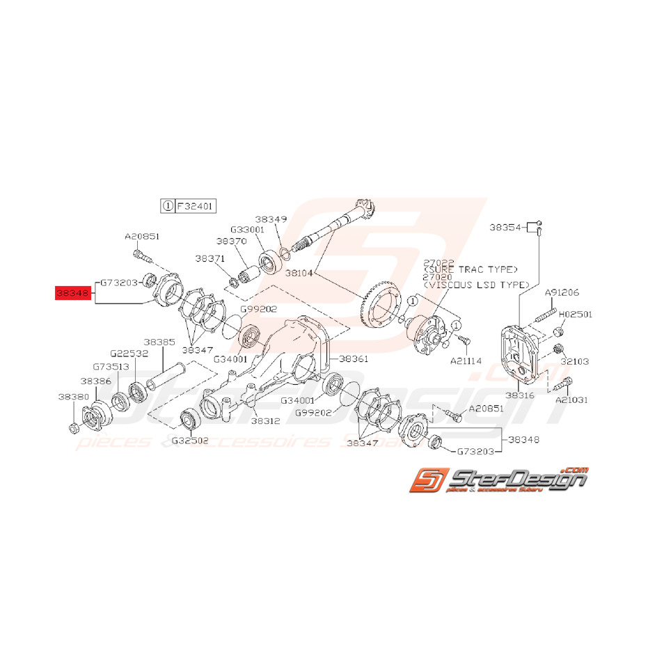 Fixation de roulement de différentiel arrière WRX/STI 01-07