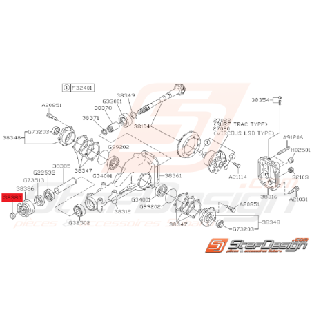 Ecrou de vérrouilage de pont subaru GT 93-00