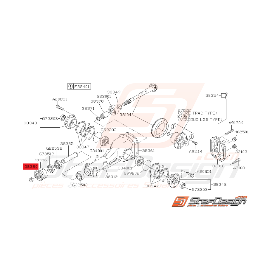 Ecrou de vérrouilage de pont subaru GT 93-00