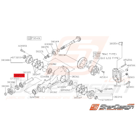 Roulement de pont arrière subaru GT 97-00 WRX/STI 01-05