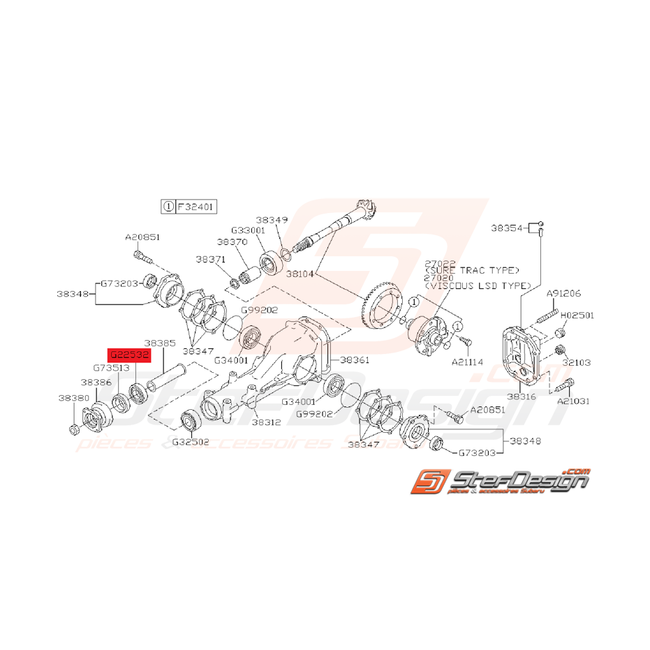 Roulement de pont arrière subaru GT 97-00 WRX/STI 01-05