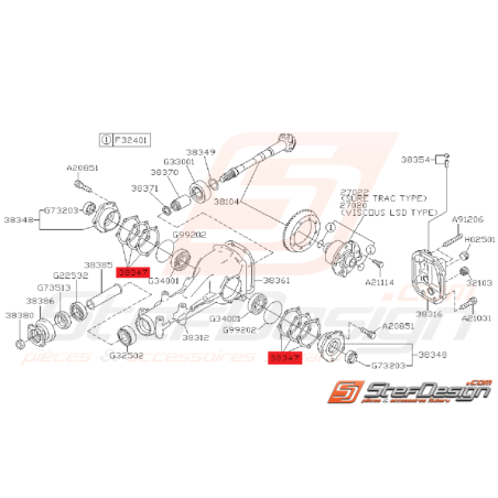 Entretoise Roulement Différentiel Arrière Subaru GT 93-00 WRX/STI 01-07