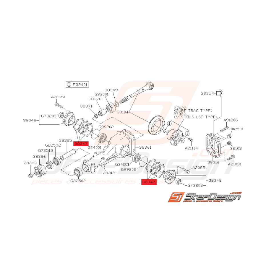 Entretoise Roulement Différentiel Arrière Subaru GT 93-00 WRX/STI 01-07
