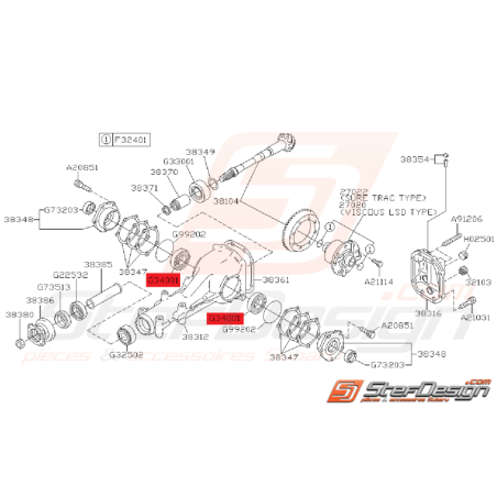 Roulement a rouleaux de pont  GT 93-00 WRX/STI 01-14