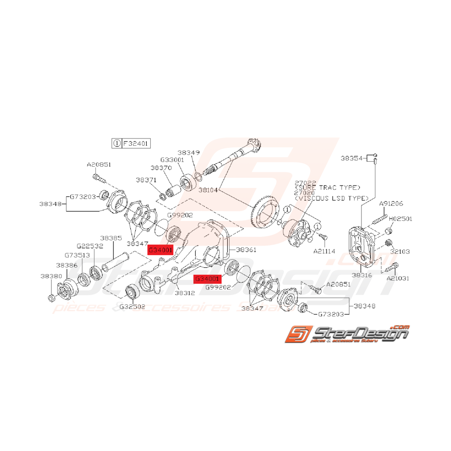 Roulement a rouleaux de pont  GT 93-00 WRX/STI 01-14