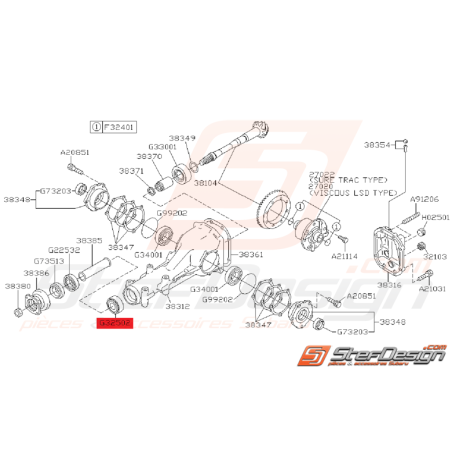 Roulement a rouleaux de différentiel arrière GT 93-00 WRX/STI 01-07