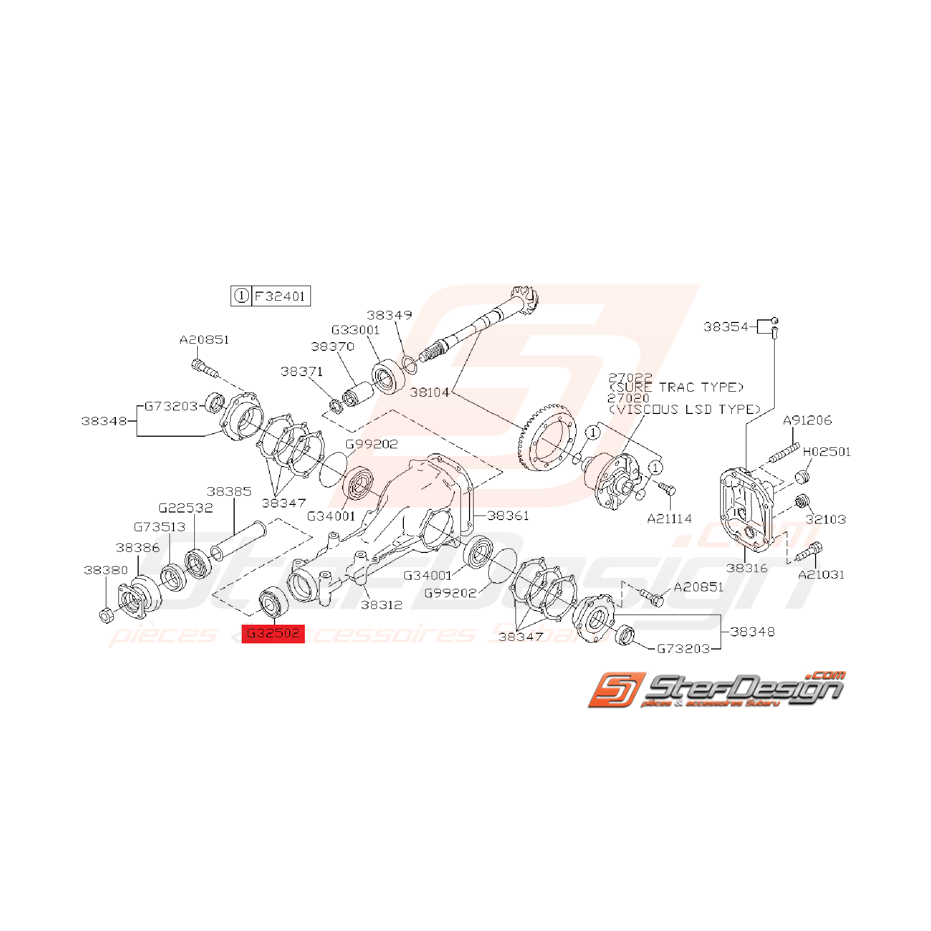 Roulement a rouleaux de différentiel arrière GT 93-00 WRX/STI 01-07
