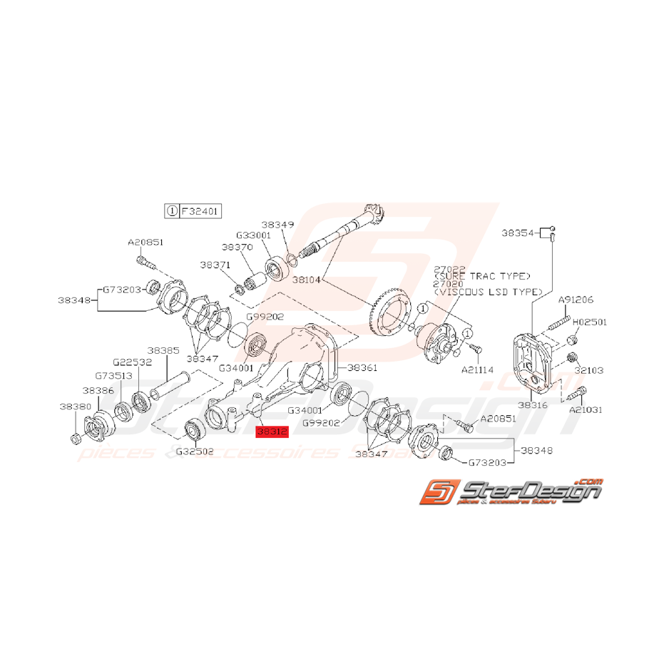 Carter de Pont Arrière Origine Subaru GT 1993 - 1996