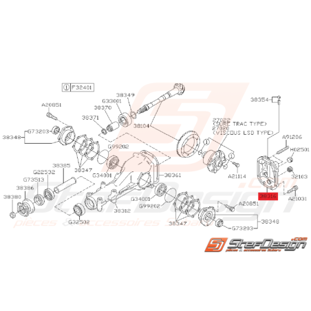 Couvercle de différentiel SUBARU GT 93 - 00 et WRX 01-07