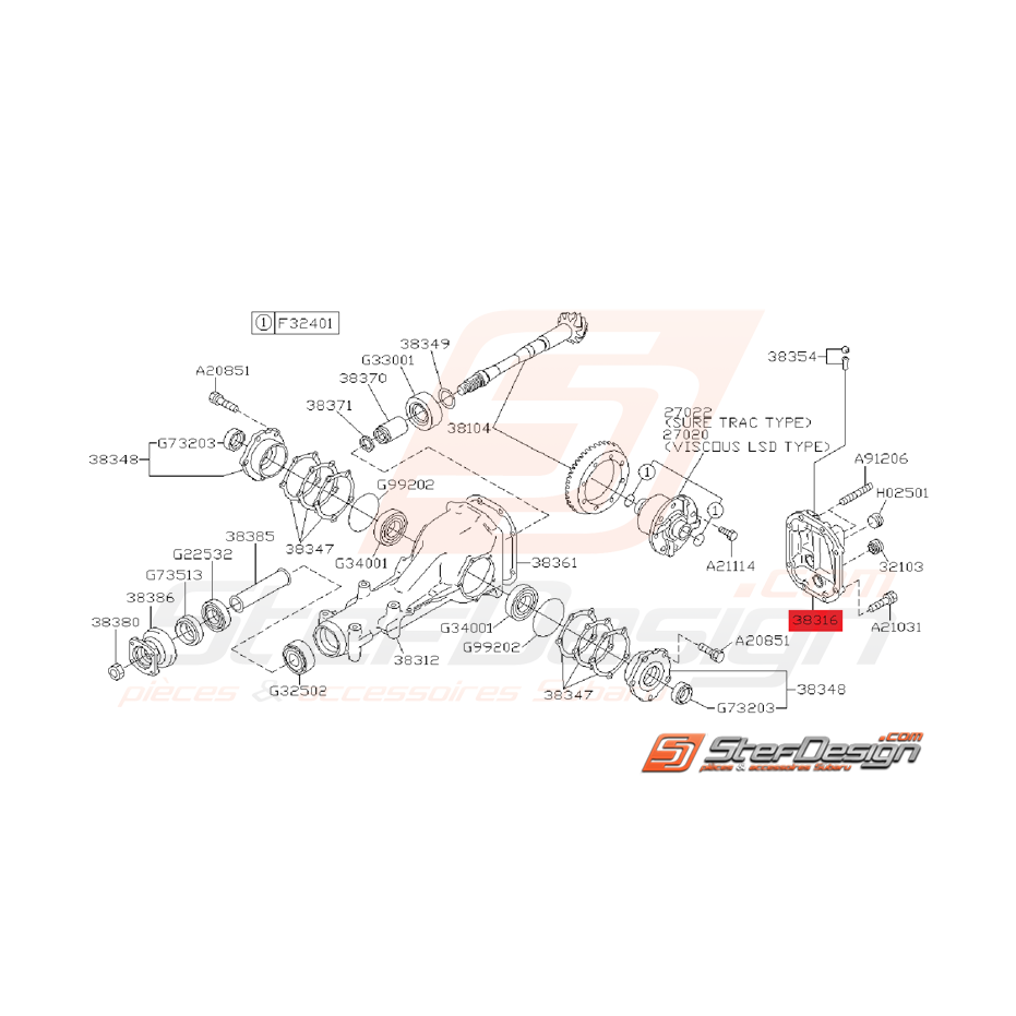 Couvercle de différentiel SUBARU GT 93 - 00 et WRX 01-07