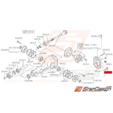 Vis de fixation de couvercle de pont arrière SUBARU WRX/STI 01-07