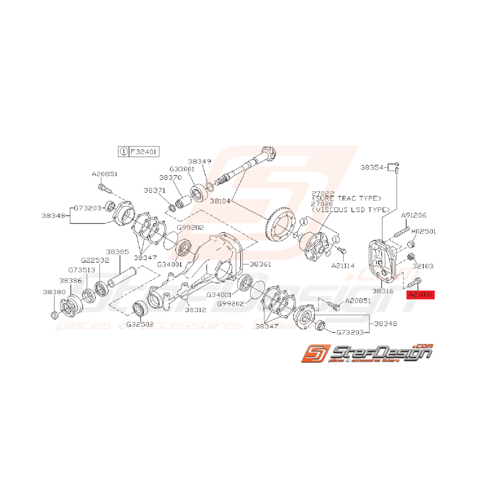 Vis de fixation de couvercle de pont arrière SUBARU WRX/STI 01-07