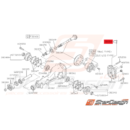 Bouchon reniflard de pont SUBARU GT 93-00 WRX/STI 01-14