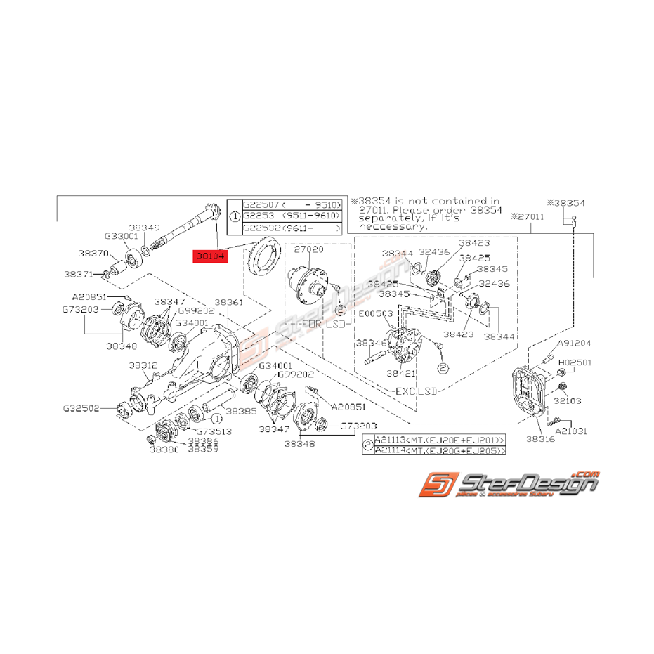 Couple Conique Arrière Origine Subaru GT 1993 - 1996