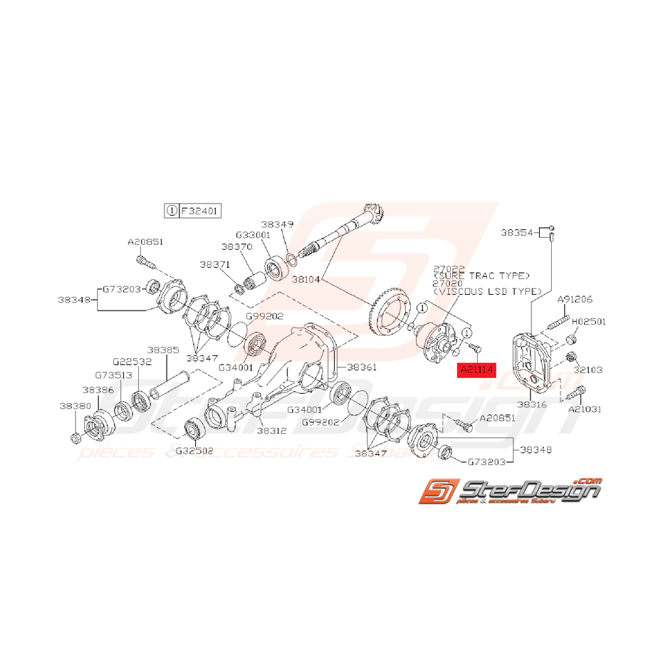 Vis Différentiel Arrière Origine Subaru WRX 2001 - 2007