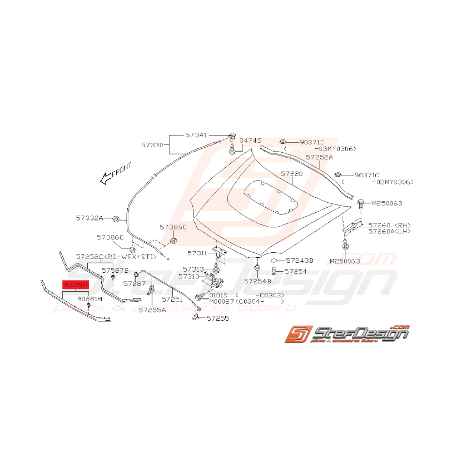 Joint Capot Origine Subaru WRX / STI 2003 - 2005 Joint Capot Origine Subaru WRX / STI 2003 - 2005