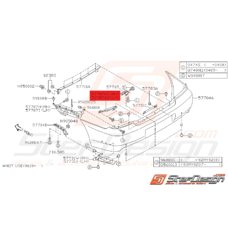 Support coin de pare-choc arrière STI/WRX 01-02