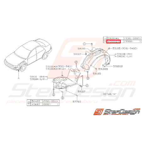 Attache (support) garde-boue GT du 08/99 a 2001 WRX/STI 01-14