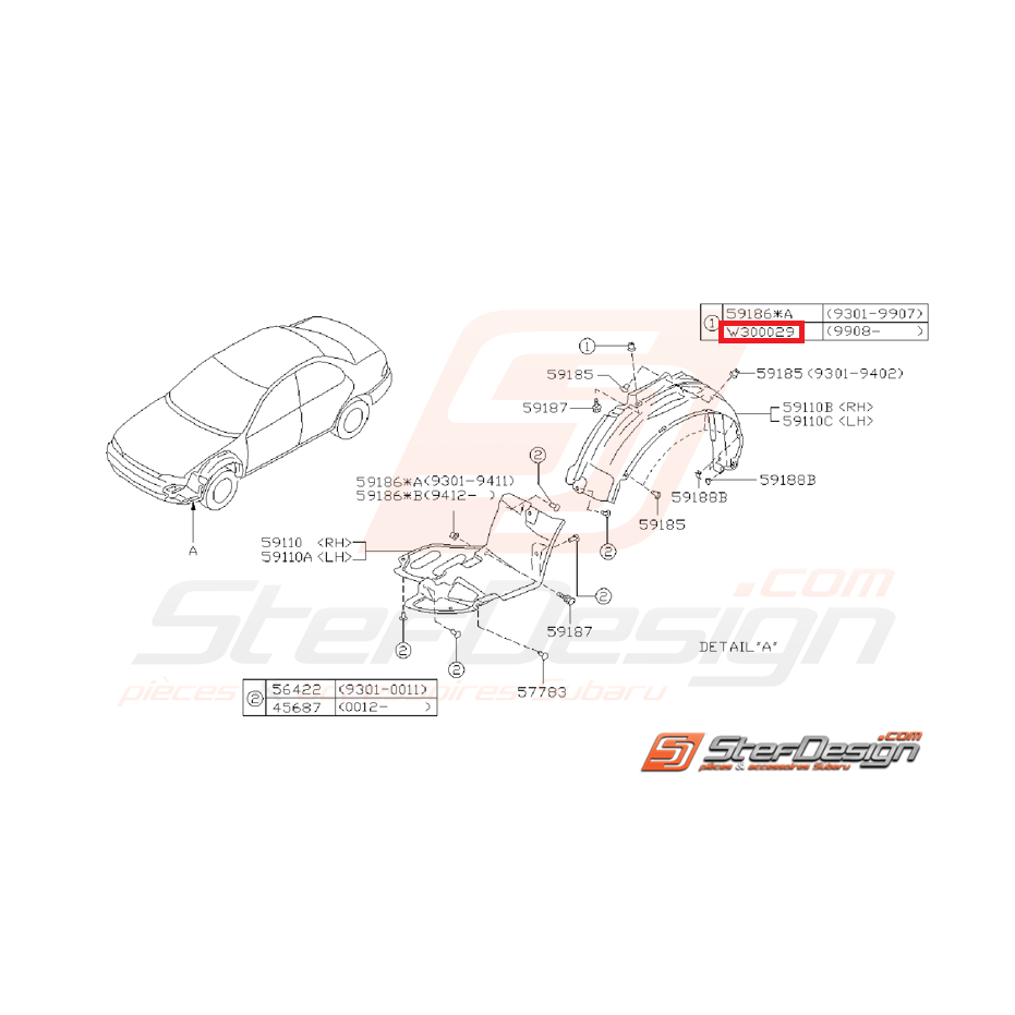 Attache (support) garde-boue GT du 08/99 a 2001 WRX/STI 01-14 Attache (support) garde-boue GT du 08/99 a 2001 WRX/STI 01-14