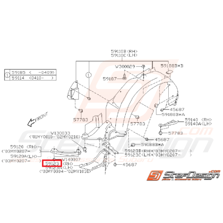 Plaque de pare boue inférieur WRX/STI 03-05