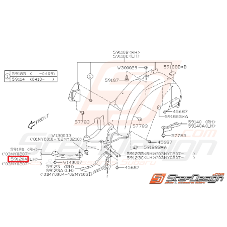 Extension pare boue avant WRX 03-05 break