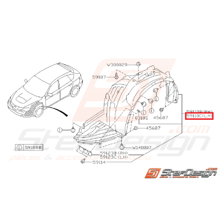 Pare boue avant subaru STI 08-11